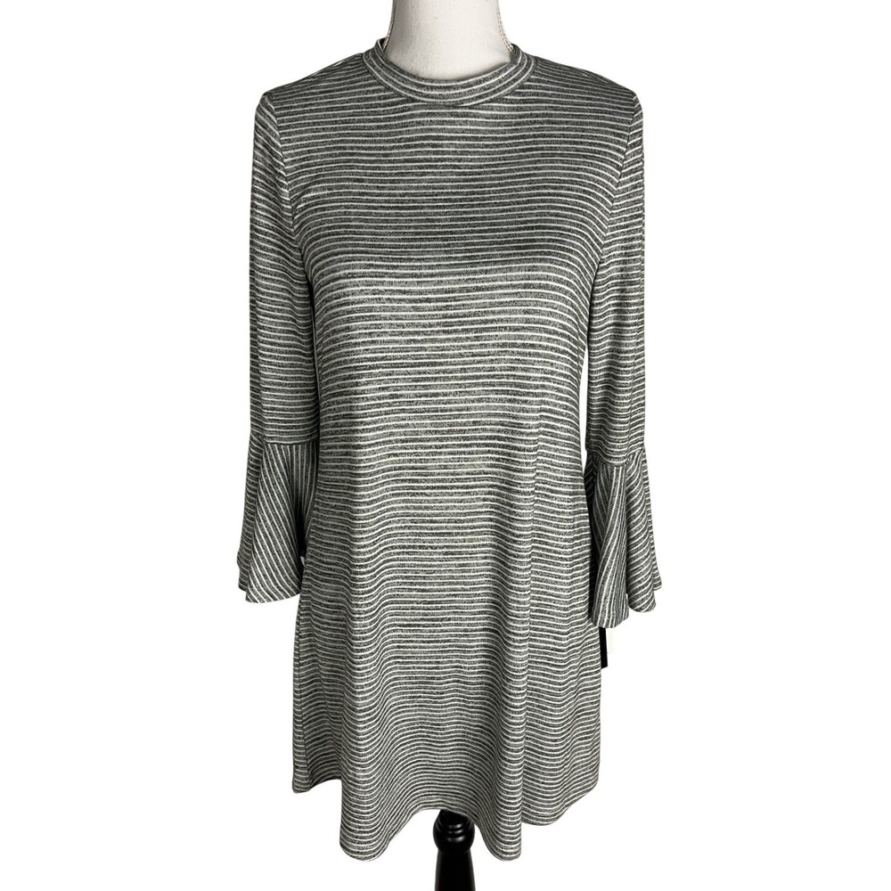 Speechless Womens Heather Gray Striped Tunic Dress Bell Sleeves Size M